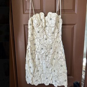 Terani Couture White Leather Flower Mini Dress Size 10